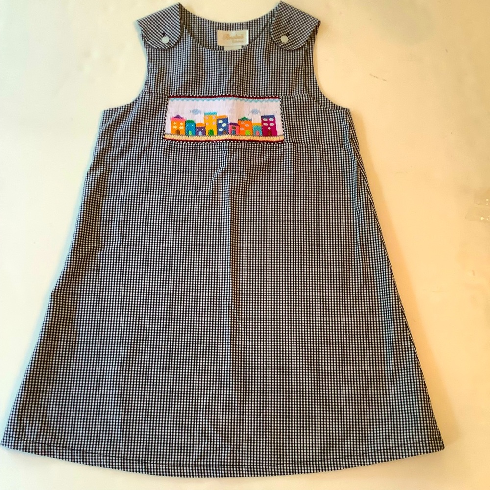 Rosalina Smocked Black & White Tiny Check City Scene  Dress 4T